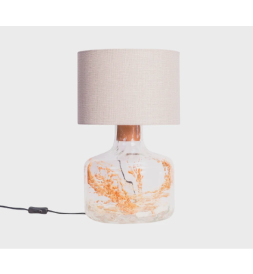 Abajur Garrafão pequeno cilindro castanho com cúpula linho orion