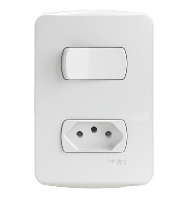 Placa c/ 1 tecla simples + tomada 10A branca Miluz