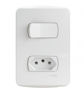 Placa c/ 1 tecla simples + tomada 10A branca Miluz